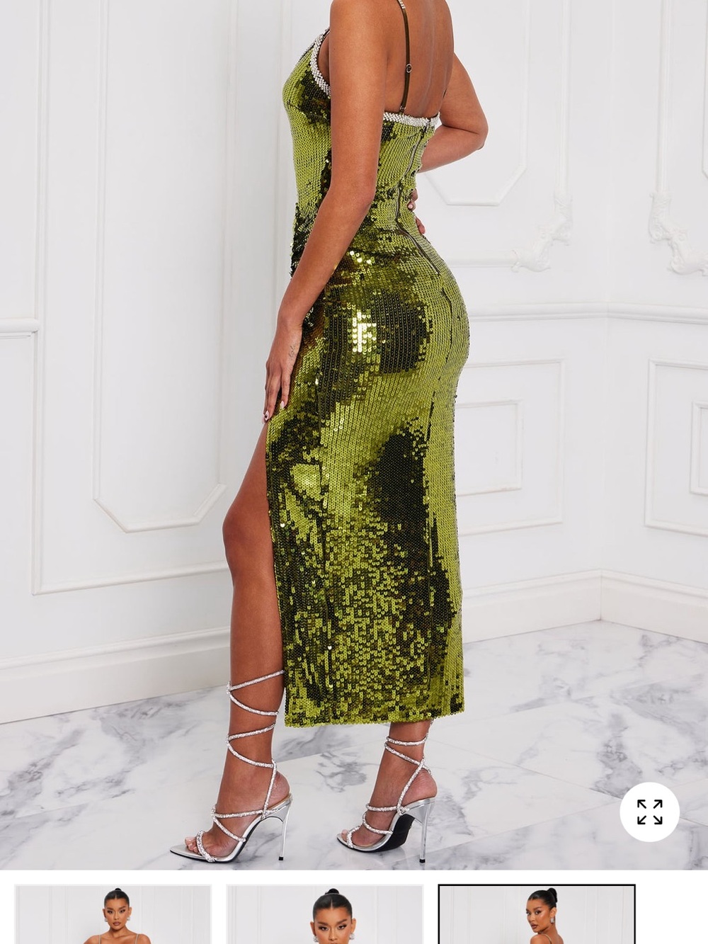 Fashion Nova Olive Green Sequin Midi Dress